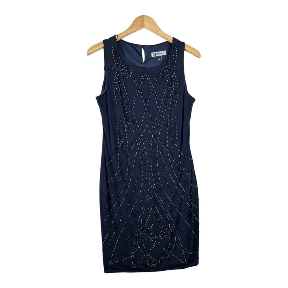 New Leslie Fay Beaded‎ Evening Knee Length Sleeveless Dress size 12 Black